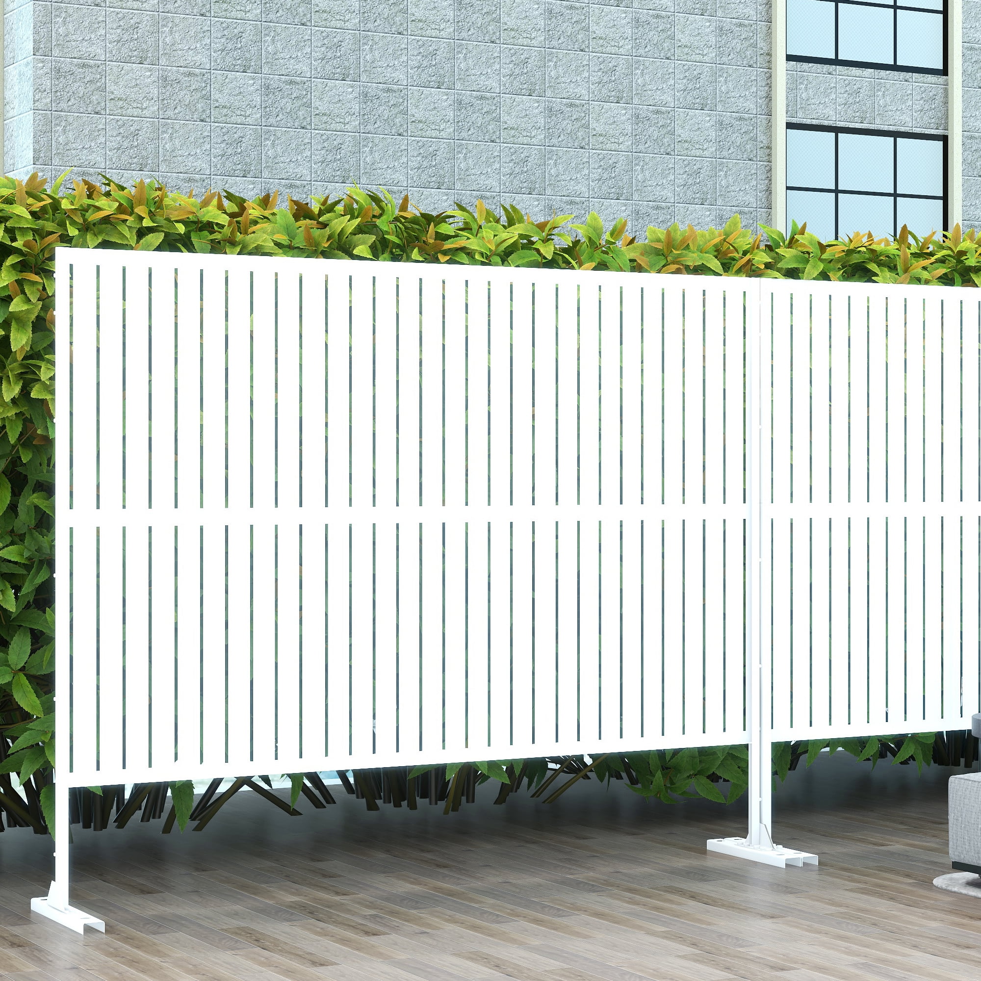 MAYEERTY 72×47" Outdoor White Metal Privacy Panel Screen for Backyard & Garden, Louvered Pattern