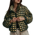 thumbnail image 2 of YDFCWXW Womens Checkered Sherpa Jacket Cropped Long Sleeve Plaid Fleece Coats Casual Zip Up Gingham Outwear Coats with Pockets (Light Green, S), 2 of 5