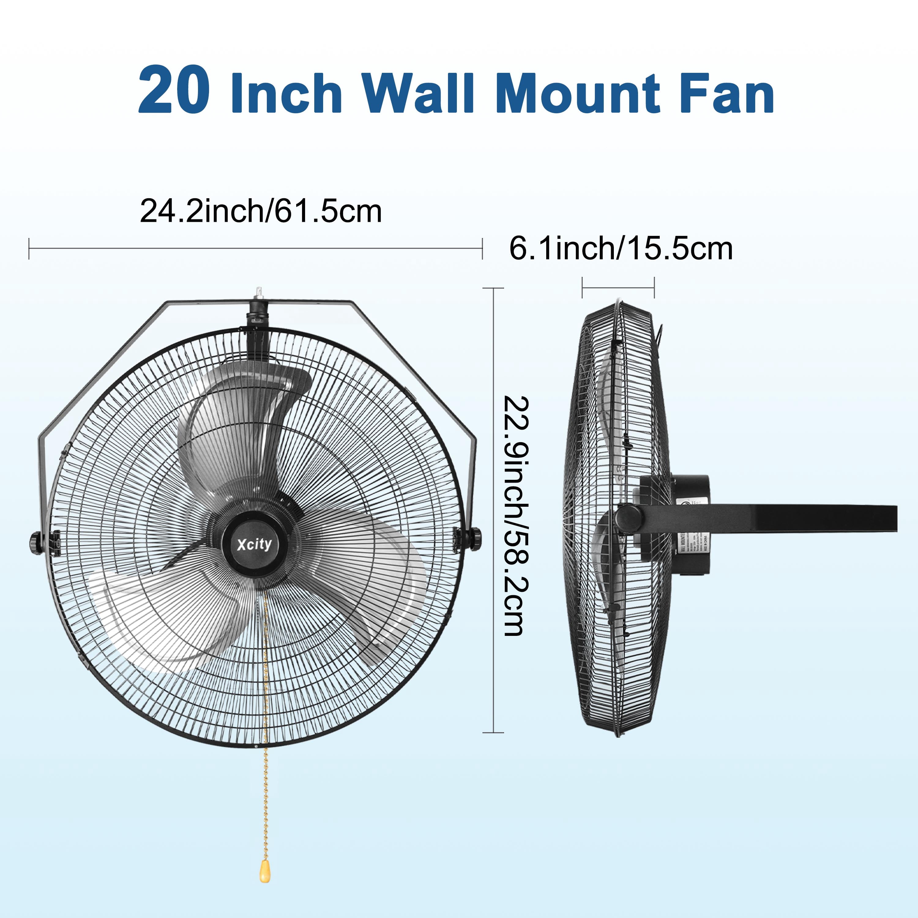 avobird 20-Inch Metal Wall-Mounted Fan (with Tripod Stand) — 3-Speed Settings, Supports 360° Tilt Adjustment Powerful Airflow Up to 3400 CFM — High-Velocity Industrial Fan for Homes,Workshops