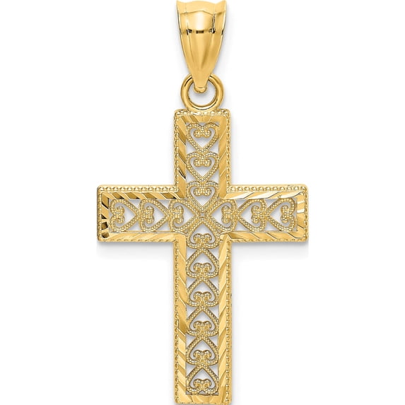 14K Yellow Gold D/C Edge And Filigree Center Cross Charm (21.75 X 16) Made In United States k8569