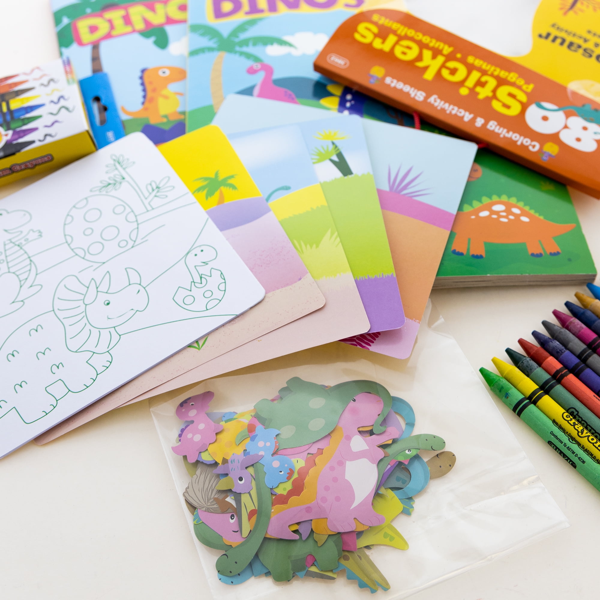 Dinosaurs Coloring and Activity Book Set, Include 2 Books, Crayons & Dinosaur Stickers