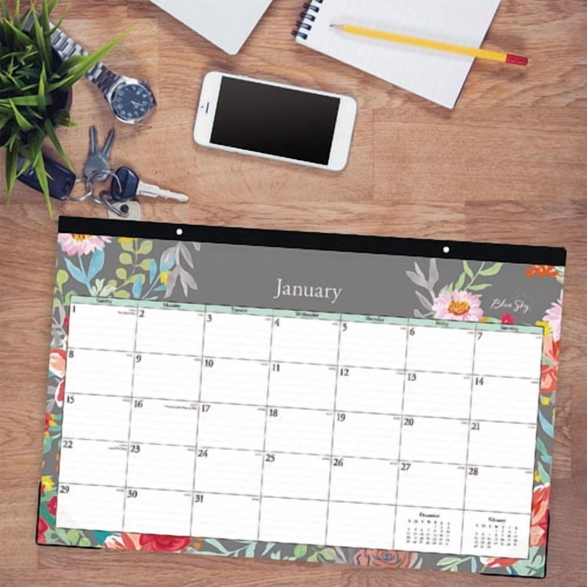 Sophie Desk Pad, Floral Artwork, 17 x 11, Multicolor Sheets, Black Binding, Clear Corners, 12-Month (Jan to Dec): 2026 | Bundle of 2