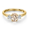 thumbnail image 3 of Gem Stone King 18K Yellow Gold Plated Silver Peach Morganite and Lab Grown Diamond Engagement Ring for Women | 0.99 Cttw | Oval 7X5MM | Gemstone October Birthstone | Size 9, 3 of 6
