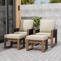 INTER HUT 4 Piece Cedar Patio Conversation sets, Modern Solid Wood Armchairs with Cushion and Ottomans, Outdoor Sofa for Garden, Backyard, Beige