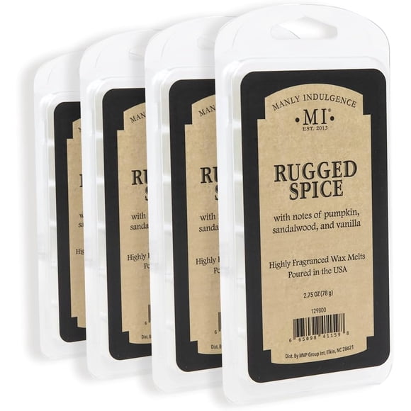 Manly Indulgence Fondants de Cire Parfumés aux Épices Robustes, Cubes Chauffe-Cire Fondants, Cubes Chauffe-Cire Parfumés Longue Durée, Lot de 4, 6 Cubes Chacun - Fabriqué aux É.-U.