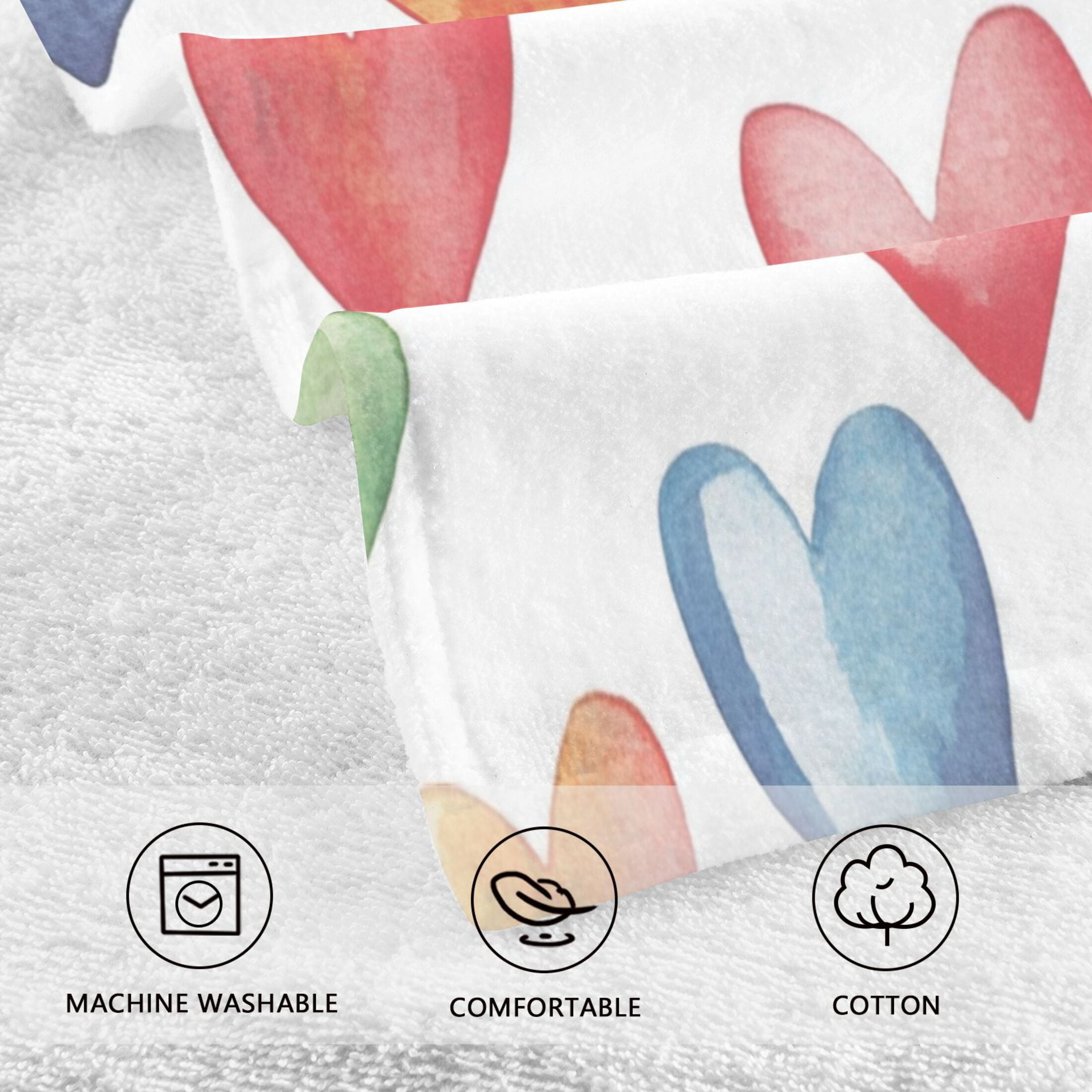 Cotton Towel Two-Piece 16x28 Inch One Sizex2 Face Towel Set Towel Set Cotton Hand Bath Towel Bathroom Beach Valentine's Day Cute Heart