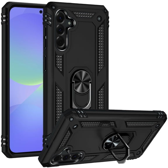 For Samsung Galaxy A37 Ring Magnetic Kickstand Hybrid Case Cover - Black