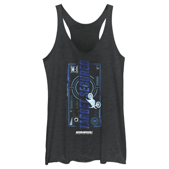 Women's Mission: Impossible Dead Reckoning Target Secured Blue  Racerback Tank Top Black Heather X Small