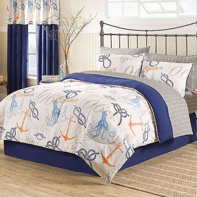 Nautical 6 Piece Twin Comforter Set In Taupe Navy