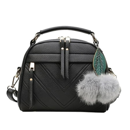 

TAIAOJING Women s Crossbady Bag Fashion Furry Handbag Pendant Bag Shoulder Ball Bag Leather Tote Purse Shoulder Bags