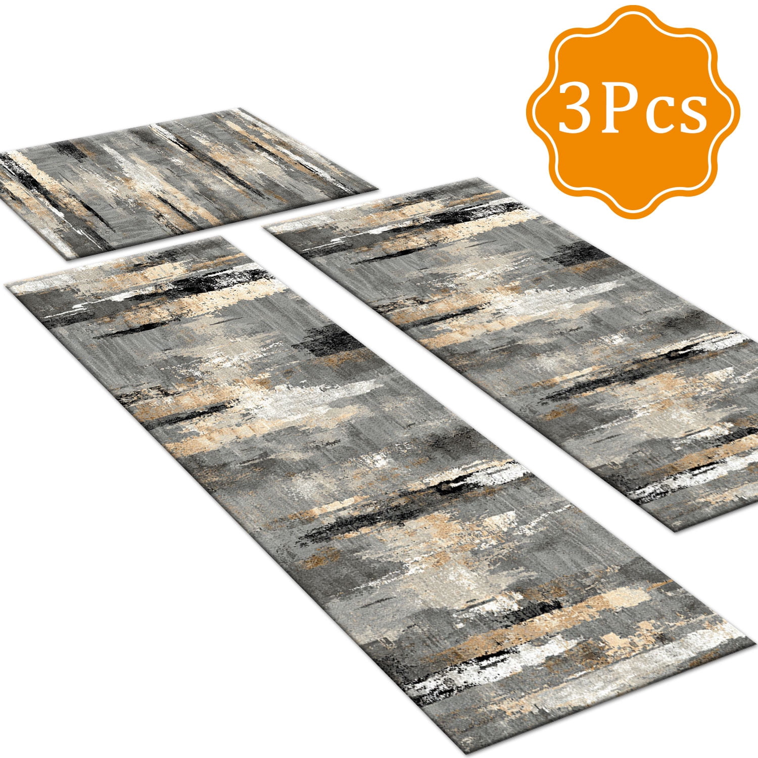 Three-Piece Kitchen Rug Set, Abstract Pattern Kitchen Hallway Rug, Soft And Comfortable, Suitable for Sinks, Floors, Entrances, Hallways, Bathrooms