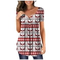 thumbnail image 1 of 2023 Women's Floral Tunic Tops Casual Blouse V Neck Short Sleeve Buttons Up T-Shirts, 1 of 6