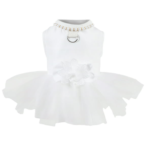 Dog Wedding Dress for Small Dogs, Pearl Decorated Pet Dress, Light Mesh Skirt, Sizes for Small Dogs, Great for Weddings and Special Occasions