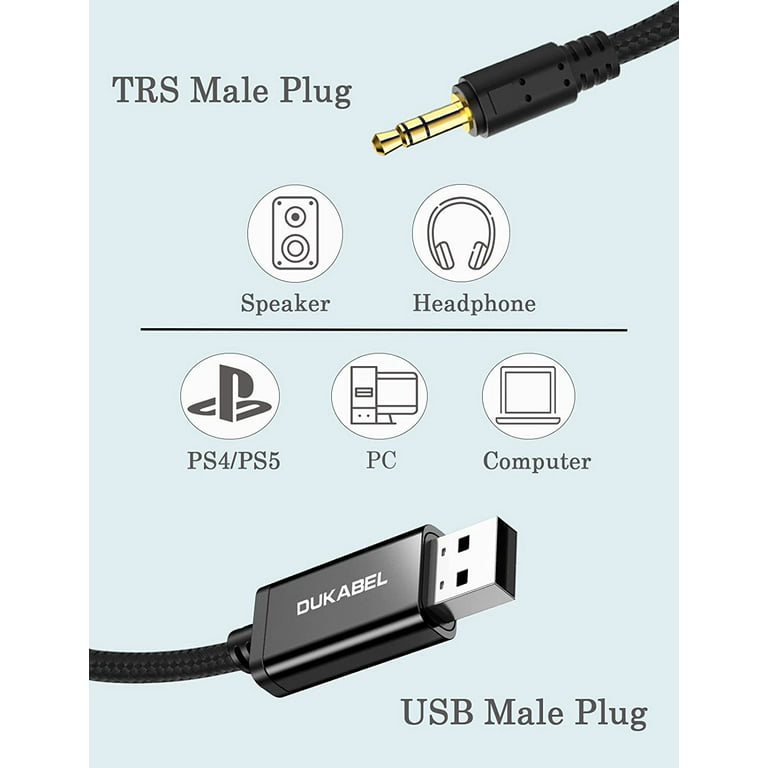 USB to 3.5mm Aux Cable, USB to 3.5mm Jack Cord for PC PS4 PS5 USB2.0 to  1/8â€™â€™ Male Auxiliary Audio Cable 