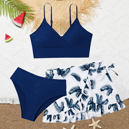 Kids Girl Swimsuit Fashion Printed Girls 3 Piece Bikini Set with Cover up Beach Skirt Cute Summer Swimwear Girls Bikinis