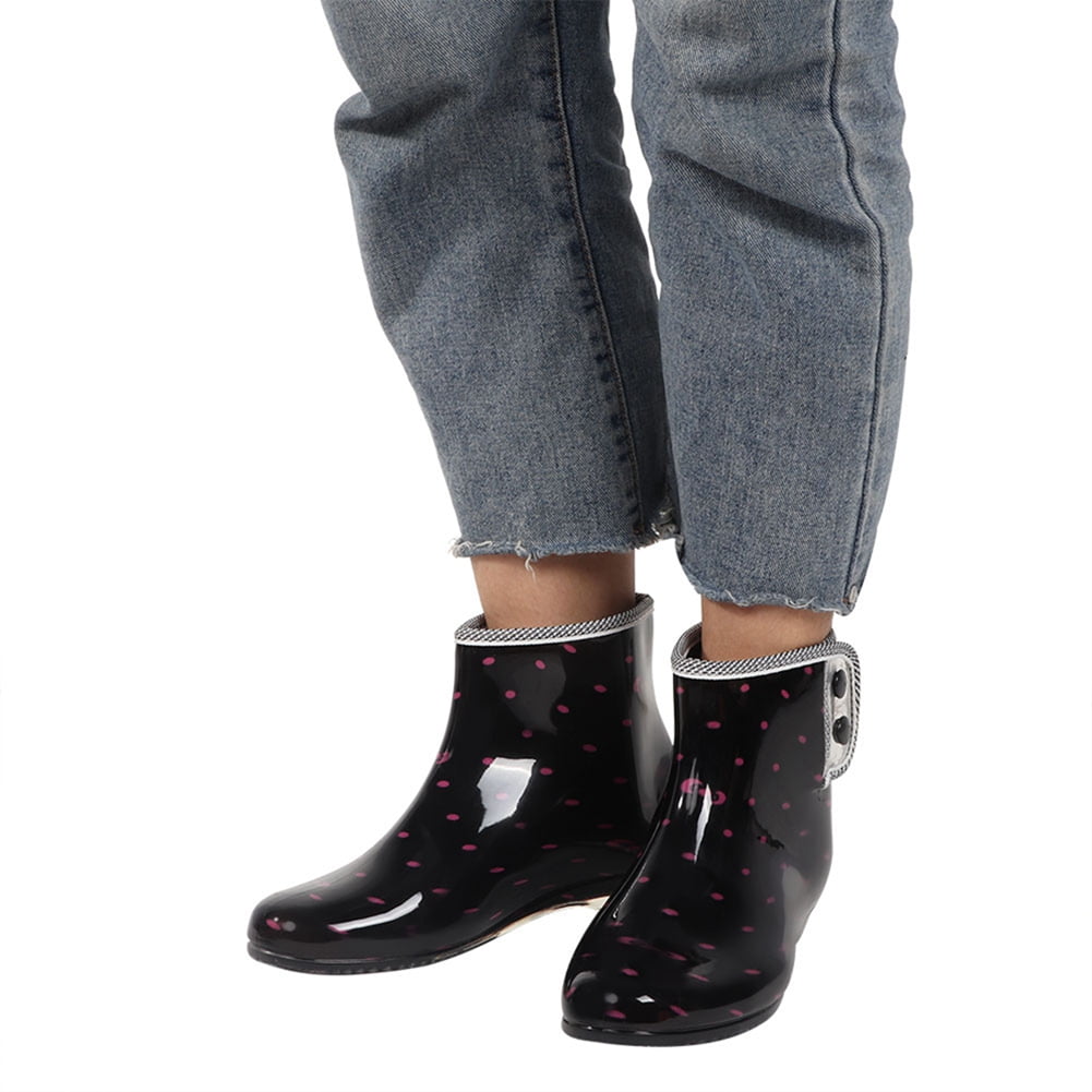 Black polka dot rain boots hot sale
