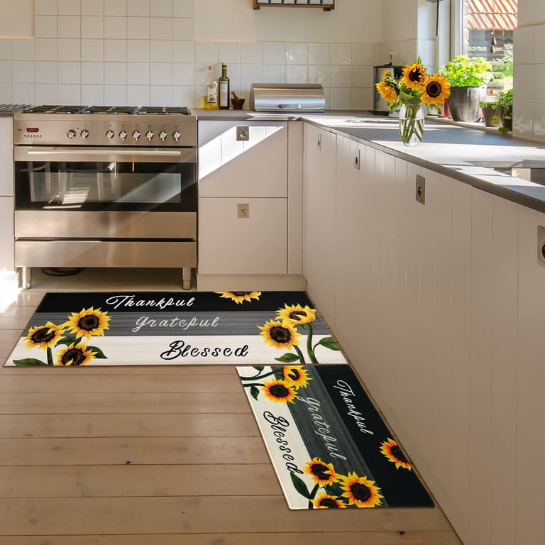 2-Piece Sunflower Kitchen Rug Set – Farmhouse Style, Waterproof, Machine Washable 1 thumbnail image