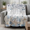 thumbnail image 2 of Blue Beige Coastal Blanket Soft Cozy Warm Throw Blanket for Couch, Plush Fuzzy Flannel Fleece Blankets for Sofa, Beach Starfish Summer Eucalyptus Retro Bed Blankets Lightweight Gifts for Men, 50"x60", 2 of 9