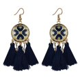thumbnail image 1 of Pendientes bohemios, pendientes colgantes redondos con flecos para mujer - Accesorios trenzados hechos a mano Feliz Sencillez, 1 of 1