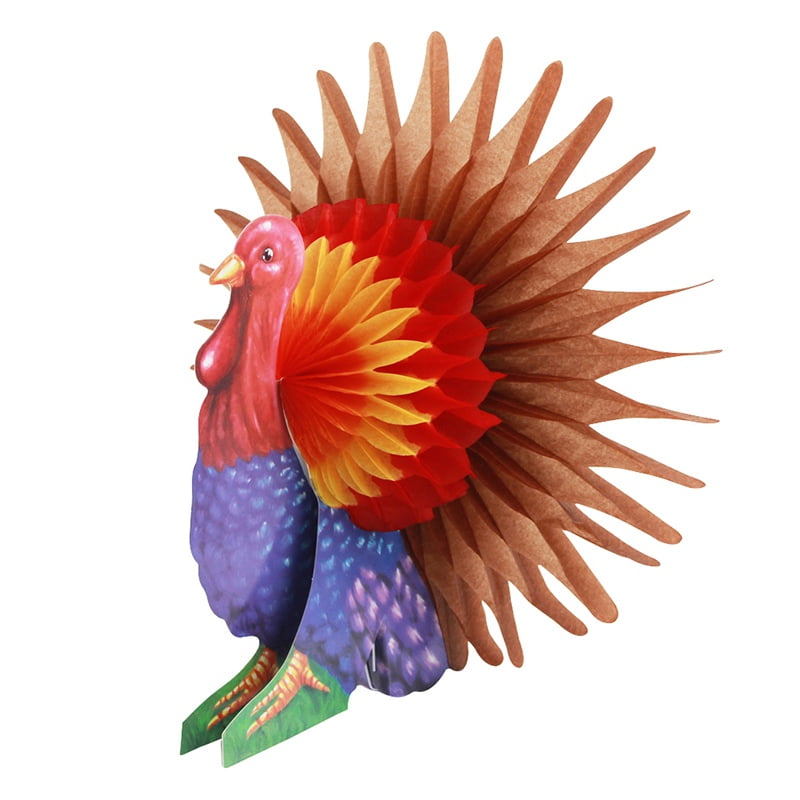 3 Piece Thanksgiving Tissue Turkey Decorations for Harvest Party Table Centerpiece Accessories