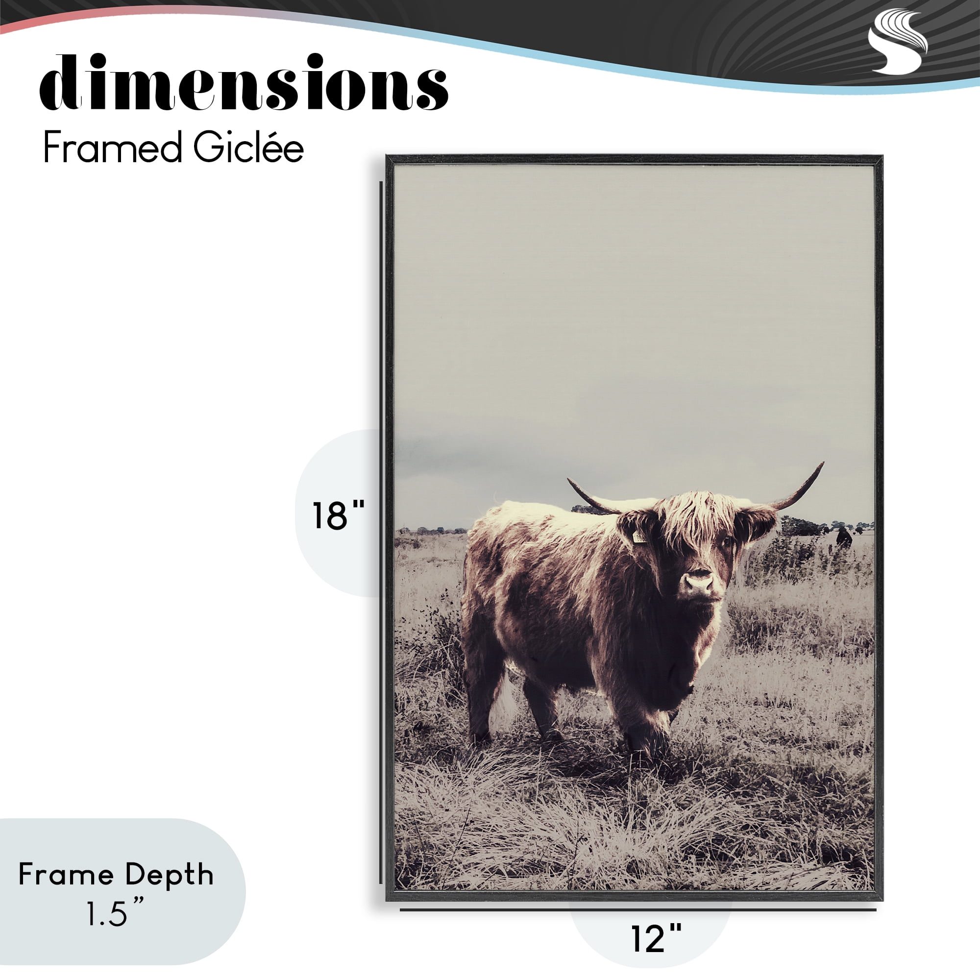 Stupell Industries Horned Cattle in Pasture Black Framed Giclee Art, design by SD Graphics Studio
