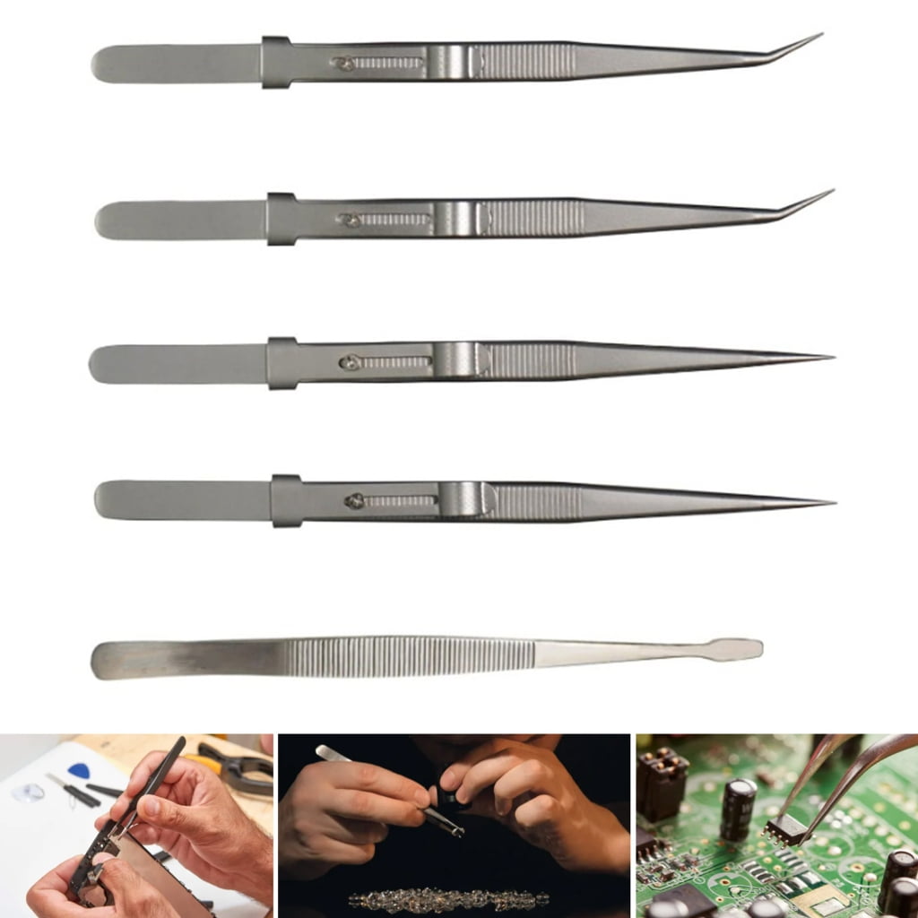Geemin 5pcs AntiStatic Tweezers Precisions Tweezers Essential Tool for DIY Enthusiasts Fine Tip Not Magnetic Tweezers Tool