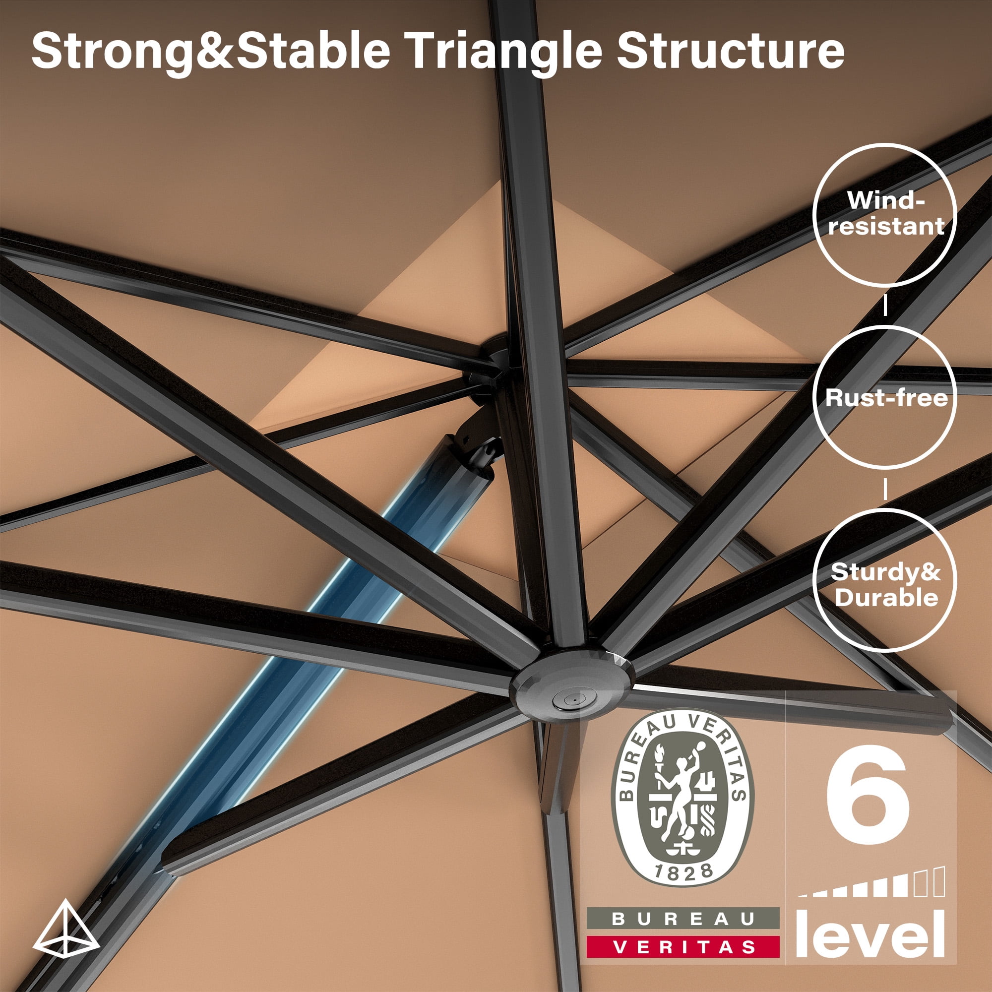 LAUSAINT HOME Outdoor Patio Umbrella with Base Included, 9 Feet Large Cantilever Windproof Offset Umbrella with 360-degree Rotation for Backyard, Pool, Lawn, Deck, Beige
