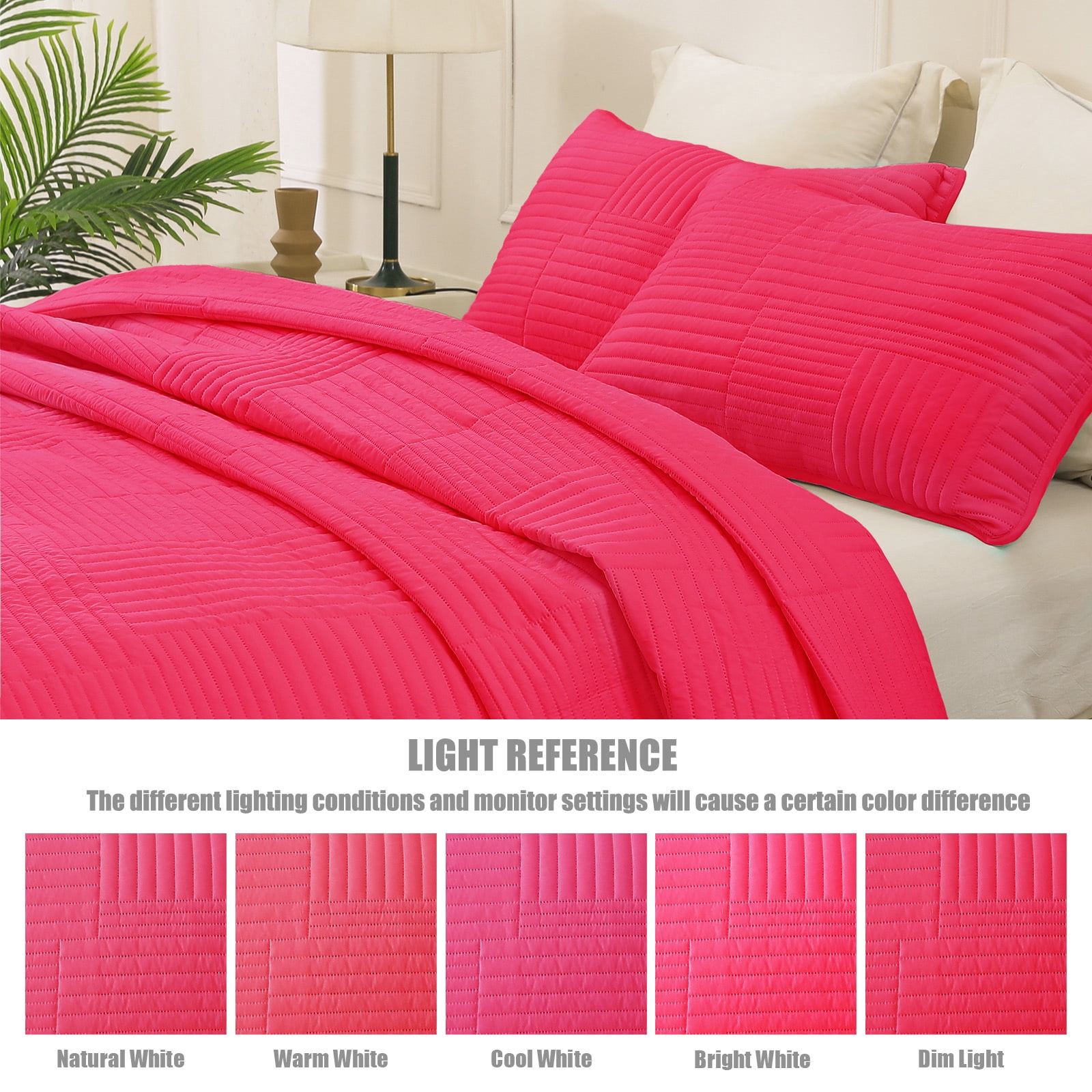Whale Flotilla Twin Quilt Set, Soft and Lightweight Bedspreads Coverlet with Striped Pattern, Reversible Bedding Sets with Pillow Shams, 68x88 Inches, Hot Pink