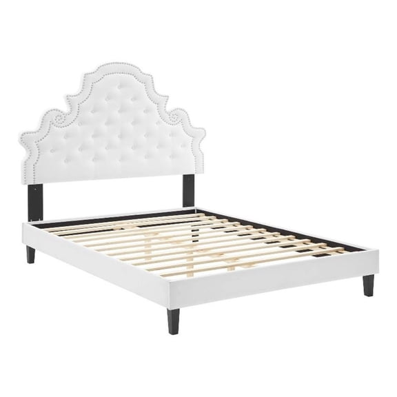 Maklaine Tufted Performance Velvet Full Platform Bed in White