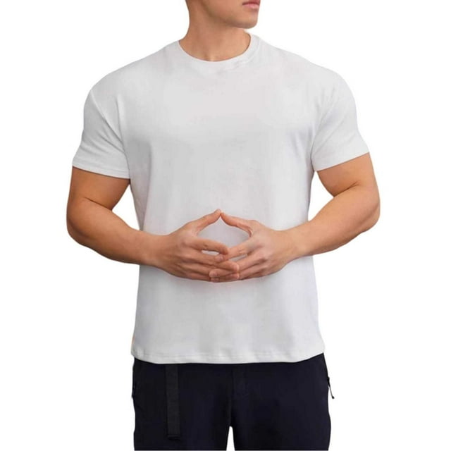 T-shirt Col Rond Uni pour Hommes en Velours Décontracté Course Manches Courtes Sport Entraînement Physique Décontracté
