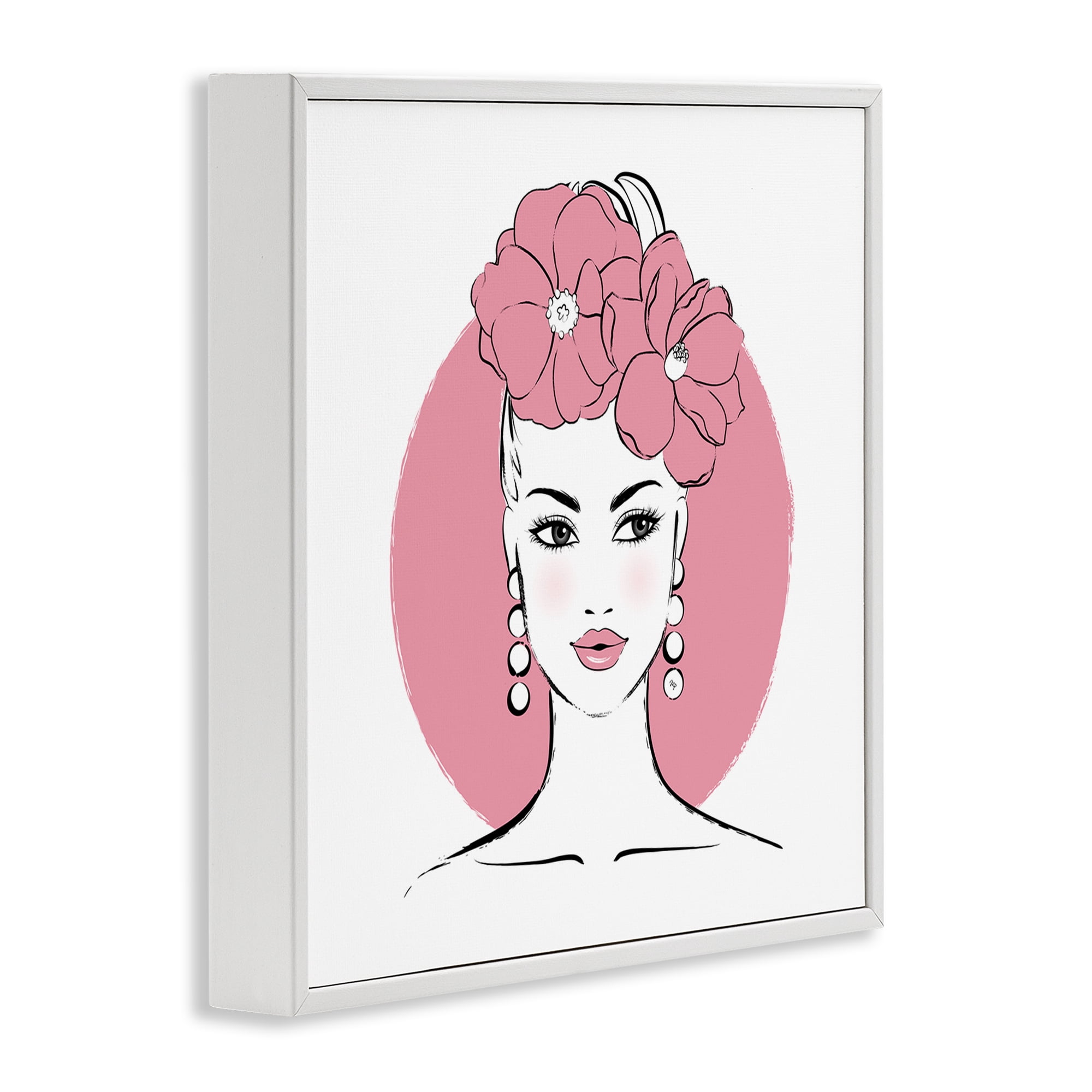 Stupell Industries Pink Lady Portrait Novelty Painting White Framed Art Print Wall Art, 24 x 24