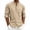 Khaki, variant on Sevevn Men's Vertical Striped Mandarin Collar Linen Shirt Long Sleeve Button Down Pocket Lightweight Casual Summer Beach Shacket Blue XL
