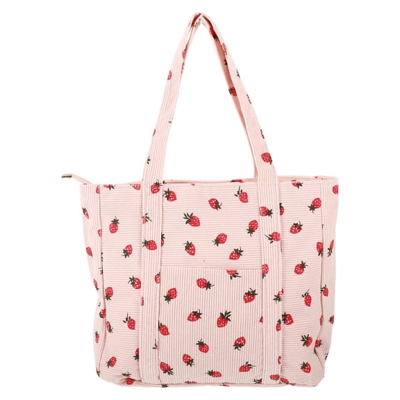 Milisten Canvas Strawberry Pattern Large Capacity Tote Bag Shoulder Handbag