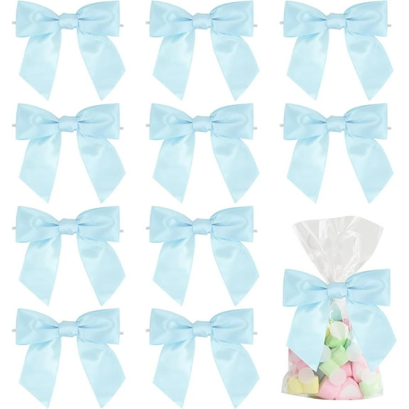 Blue Bows for Baby Shower 4.5" Pre-Tied Baby Blue Bows with Twist Ties Light Blue Ribbon Bows for Crafts Premade Bows for Gift Wrap Christmas Tree Wedding Decor Gender Reveal Party - 36 PCs