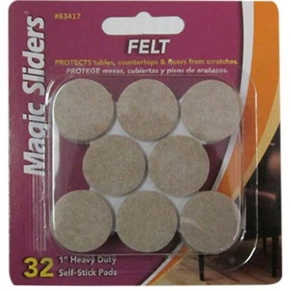 Magic Sliders Furniture Felt Pad - Heavy-Duty, Round, Beige - 32 Piece, 1 Inch