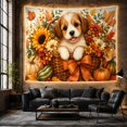 thumbnail image 6 of Cute Puppy in Basket with Sunflowers and Maple Leaves, Playful Rustic Style for Dog Lovers, Harvest Wall Art, Housewarming Gift, Tapestry Wall Hanging for Bedroom and Living Room, 6 of 7