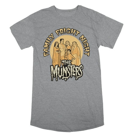

The Munsters Family Fright Night Women’s Heather Gray Short Sleeve Sleep Shirt-Medium