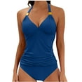 thumbnail image 2 of BLTIBY Womens Swimsuits 2 Piece Ruched Tankini Swimsuit V Neck Halter Neck Tie Back Bathing Suits with Triangle Panties Tummy Control Swimwear Blue XXL, 2 of 7