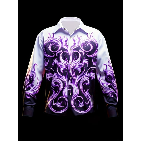 Men's Graphic Tees Button Down Dress Shirt Fashion Long Sleeve Casual Shirts Purple 3XL