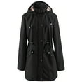 thumbnail image 2 of Xunlbb Clearance! Women Solid Rain Outdoor Plus Size Hooded Raincoat Windproof,Black, 2 of 7