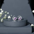 thumbnail image 5 of Rosec Jewels Cat on Moon Earrings with Amethyst - AAA Quality - Real Amethyst Diamond Earrings - Jewelry Box Included, 18K White Gold, 5 of 7