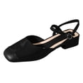 thumbnail image 4 of Rokment Mary Jane Square Closed Toe Dressy Sandals for Women Bride Wedding Elegant Casual Leather Ankle Strap Chunky Block Low Heels Dress Ballet Flat Black Size 6.5, 4 of 4