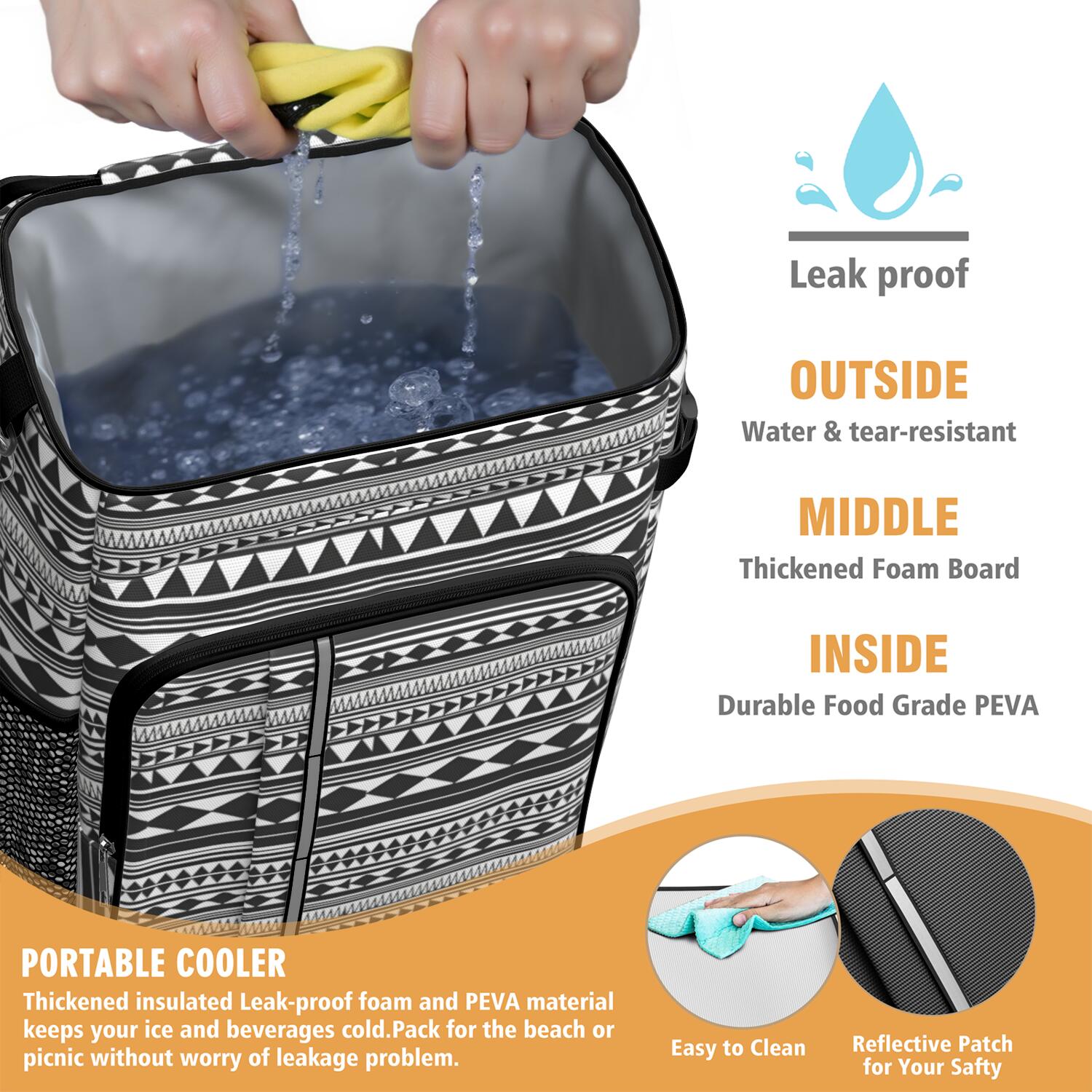 Travel Cooler Bag - Boho Bohemia Pioneer Flower Geometric Line Art Camping Beer Cooler Backpack with Bottle Opener- Waterproof Insulated Picnic Backpacks - Cooler Bag for Beach