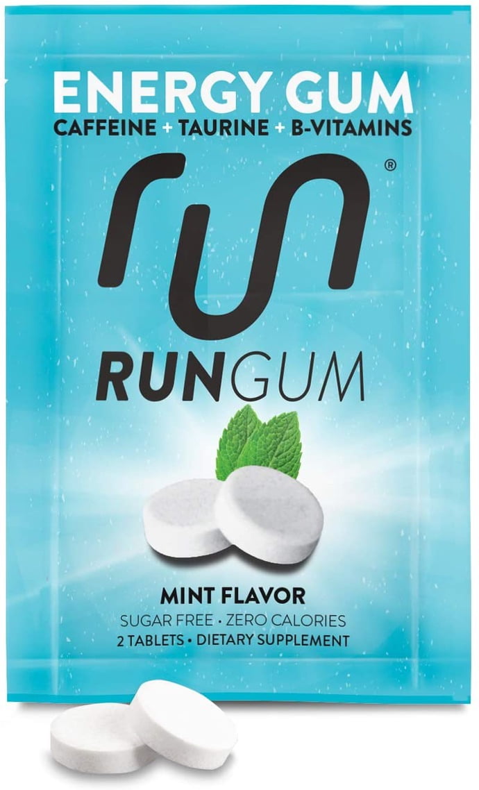 RUN GUM Mint Energy Gum 50mg Caffeine Taurine & B-Vitamins Per Piece, 2 Pieces = 1 coffee or Energy drink, Sugar Free, Zero Calorie