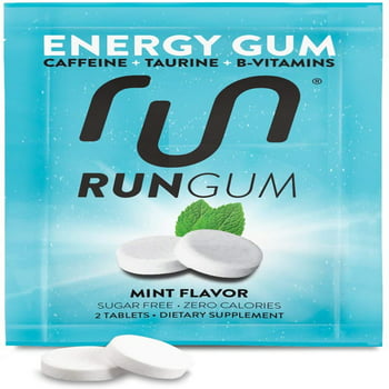 RUN GUM Mint Energy Gum 50mg Caffeine Taurine & B-s Per Piece, 2 Pieces = 1 coffee or Energy drink, Sugar Free, Zero Calorie