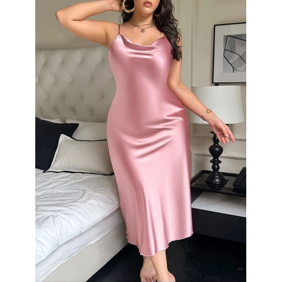 Youpwaven Women's Plus Size Satin Nightgowns Silk Nightdress Slip Dress Sexy Lingerie Sleep Night Dress Long Sleepwear Chemise, Size XL-5XL, Pink
