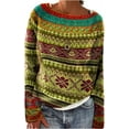 thumbnail image 1 of MesaSe Chandail Imprimé Fair Isle pour Femmes Style Vintage Aztèque Paysage de Montagne Col Rond Tricoté, 1 of 3