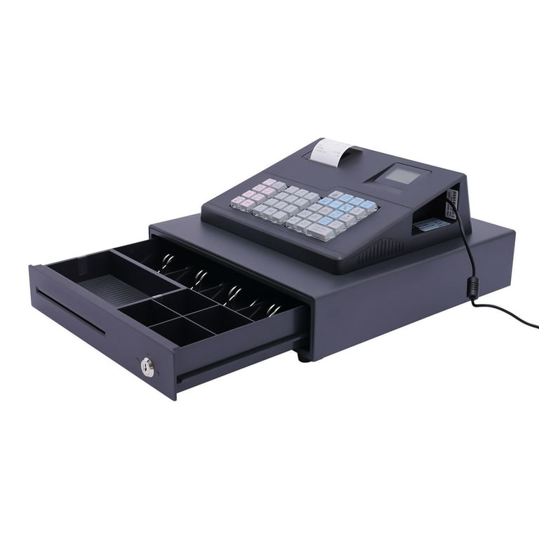 未使用 黒いレジスタ drawer 鍵付き DENSET 38 Keys Electronic Cash Register POS System Black Thermal