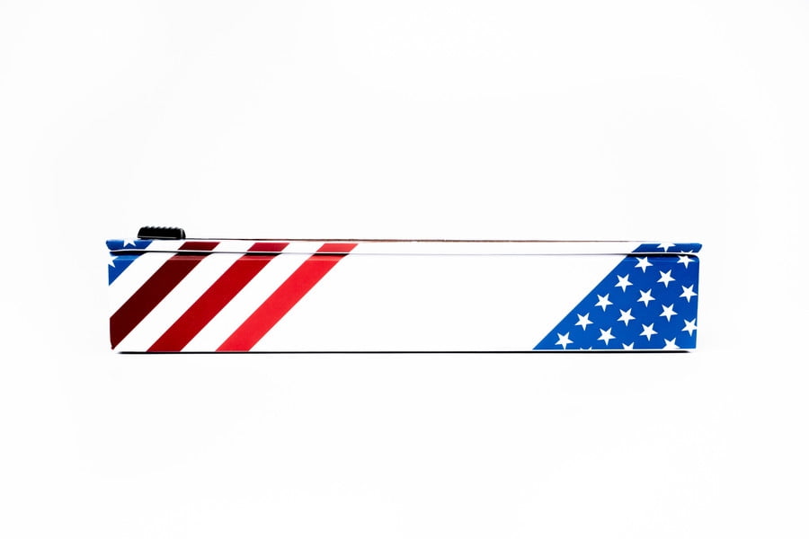 ChicWrap Red, White & Blue Foil Dispenser - Refillable Foil System with Slide Cutter, Non-Slip Bottom and 12" x 30' Refill Roll of Heavy Duty Professional Grade Aluminum Foil