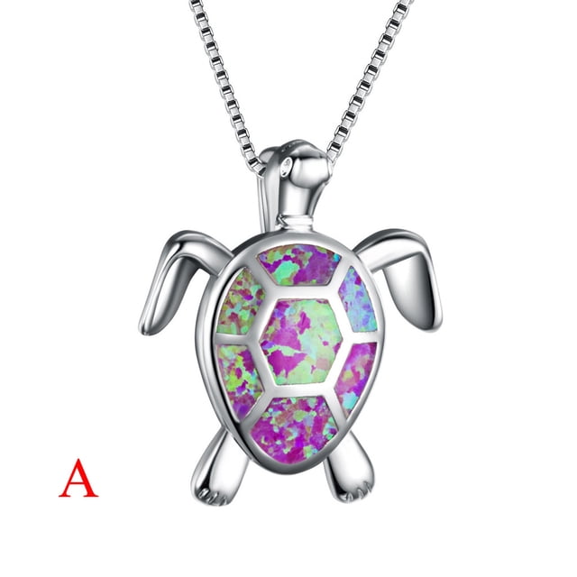 Teissuly Lovely Sea Turtle Pendant Necklace Cute Animals Opal Silver Chain Adjustable Necklace Jewelry Mother's Day Gifts Jewelry for Women Girls Teissuly WER202401273071